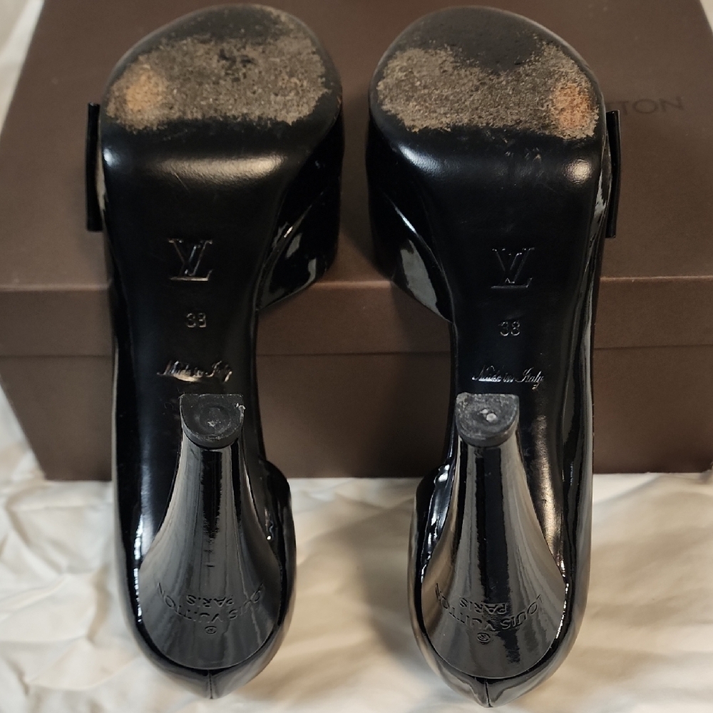 Louis Vuitton Black Patent Leather Peep Toe D'orsay Pumps Size 38 - Picture 7 of 8